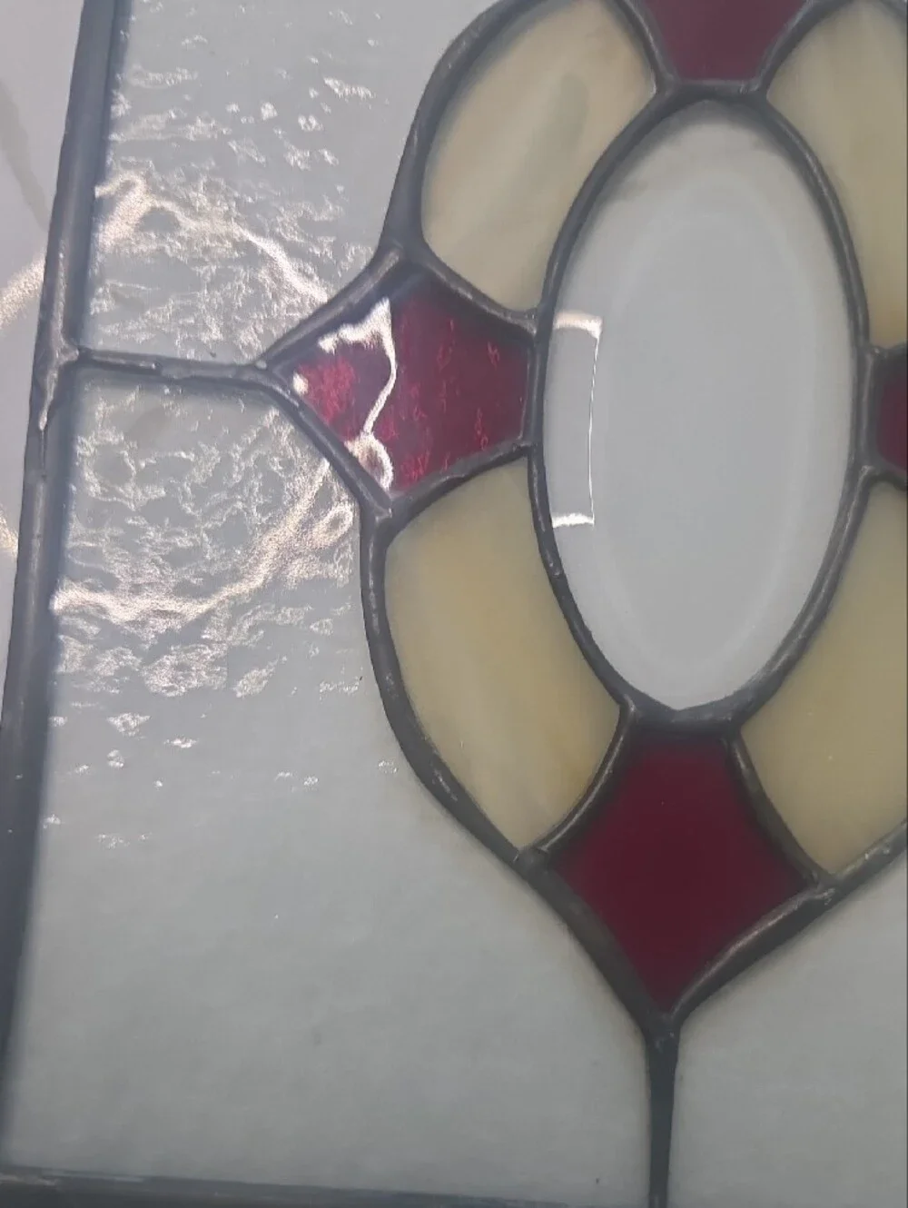 2 Handcrafted Stained Glass Hanging Wall Accents - Purple & Cream/red